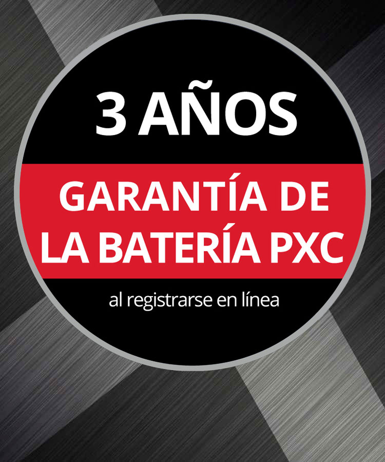 Logotipo de garantía redondo con el texto "Garantía de batería de 3 años, al registrarse en línea" sobre fondo gris.